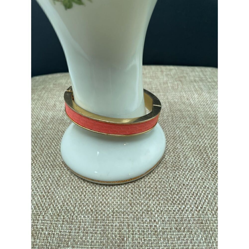 J. Crew Hinged Bangle Bracelet Pink Faux Snakeskin Gold Tone